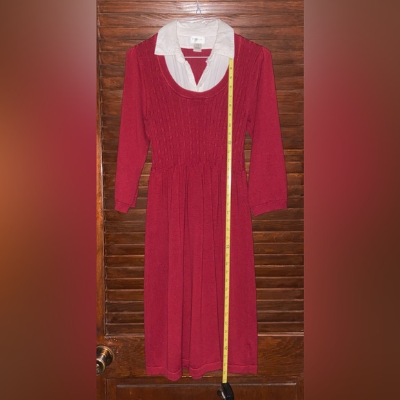 Gorgeous Garnet colored soft sweater dress w/cotton collar. S/M lots of stretch! - Picture 2 of 11